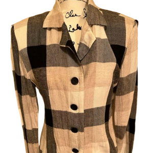 Vintage Lew Magram Plaid Black and Tan Blazer Jacket Size 6